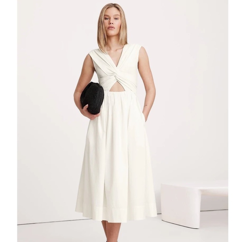 Banana Republic Ivory Twist-Front Midi Dress with Cutout